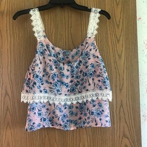 Pink Floral Lace Tank Top